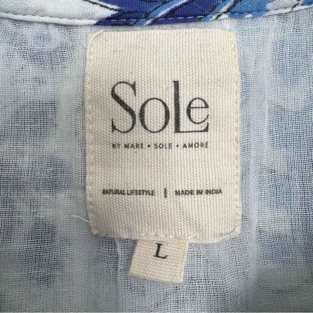 SoLe‎ By Mare Sole Amore Dress Women’s Large Blue Floral Cotton Resortwear Boho - Picture 4 of 11